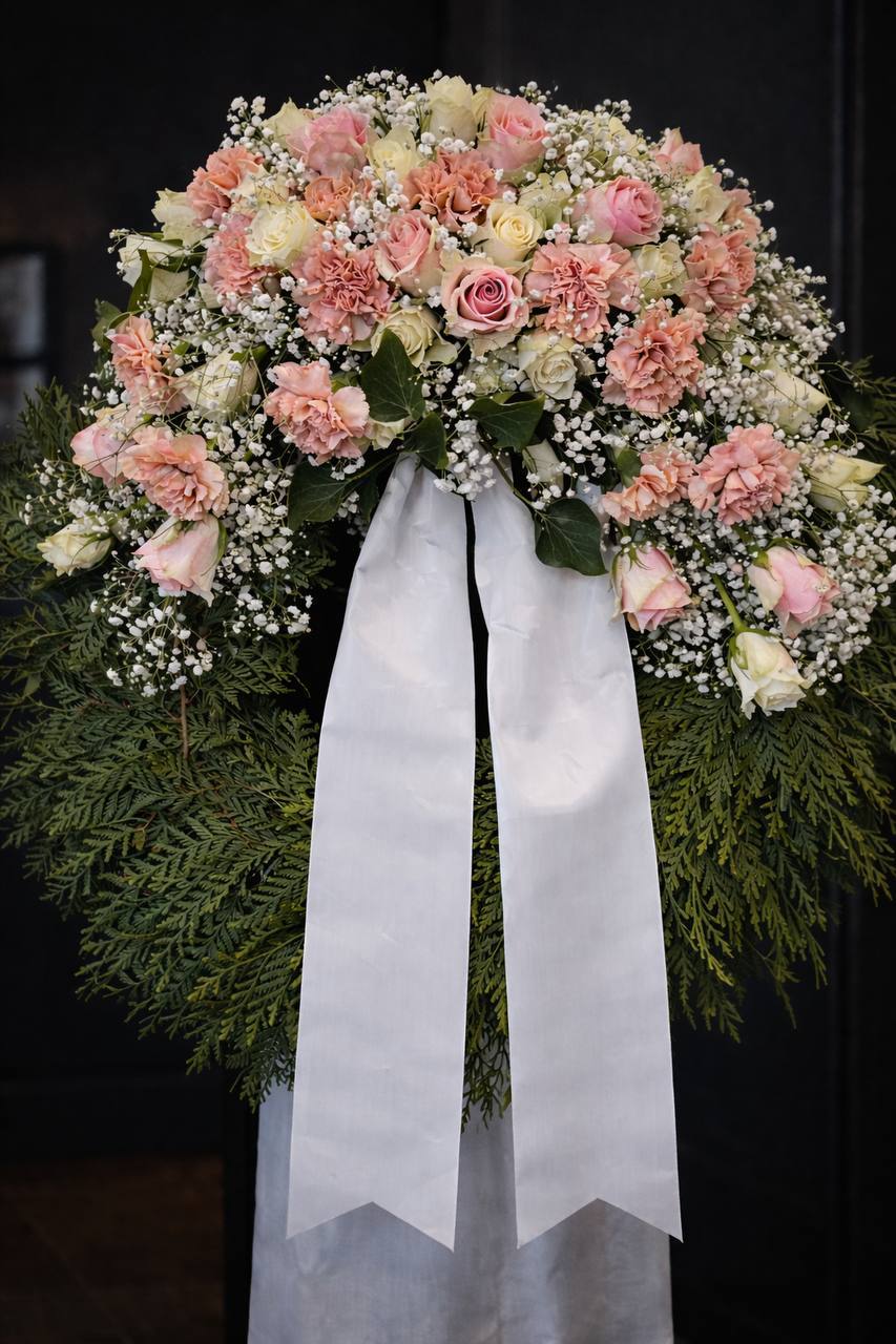 Klassischer Trauerkranz mit gemischten Blumen